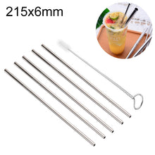 Load image into Gallery viewer, 5pcs Reusable Stainless Steel Straight Drinking Straw + Cleaner Brush Set Kit,  215*6mm, 215*6mm (Straight)