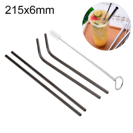 4pcs Reusable Stainless Steel Drinking Straw + Cleaner Brush Set Kit,  215*6mm, 215*6mm (Combination)