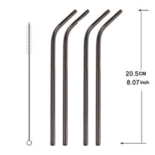 Load image into Gallery viewer, 5pcs Reusable Stainless Steel Bent Drinking Straw + Cleaner Brush Set Kit,  215*8mm, 215*8mm (Bent)