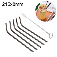 Load image into Gallery viewer, 5pcs Reusable Stainless Steel Bent Drinking Straw + Cleaner Brush Set Kit,  215*8mm, 215*8mm (Bent)