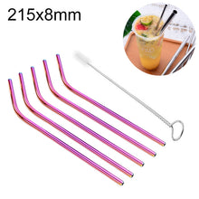 Load image into Gallery viewer, 5pcs Reusable Stainless Steel Bent Drinking Straw + Cleaner Brush Set Kit,  215*8mm, 215*8mm (Bent)