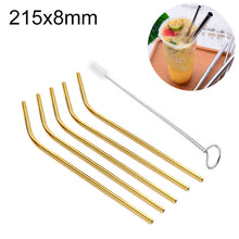 Load image into Gallery viewer, 5pcs Reusable Stainless Steel Bent Drinking Straw + Cleaner Brush Set Kit,  215*8mm, 215*8mm (Bent)