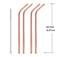 Load image into Gallery viewer, 5pcs Reusable Stainless Steel Bent Drinking Straw + Cleaner Brush Set Kit,  215*8mm, 215*8mm (Bent)
