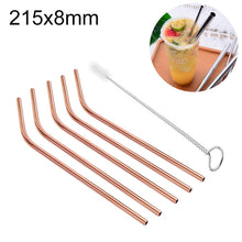 Load image into Gallery viewer, 5pcs Reusable Stainless Steel Bent Drinking Straw + Cleaner Brush Set Kit,  215*8mm, 215*8mm (Bent)