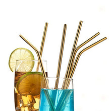 Load image into Gallery viewer, 5pcs Reusable Stainless Steel Bent Drinking Straw + Cleaner Brush Set Kit,  215*8mm, 215*8mm (Bent)