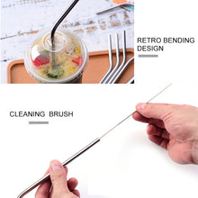 Load image into Gallery viewer, 5pcs Reusable Stainless Steel Bent Drinking Straw + Cleaner Brush Set Kit,  215*8mm, 215*8mm (Bent)