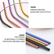 Load image into Gallery viewer, 5pcs Reusable Stainless Steel Bent Drinking Straw + Cleaner Brush Set Kit,  215*8mm, 215*8mm (Bent)