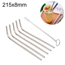 Load image into Gallery viewer, 5pcs Reusable Stainless Steel Bent Drinking Straw + Cleaner Brush Set Kit,  215*8mm, 215*8mm (Bent)