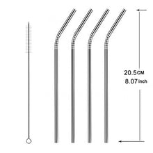 Load image into Gallery viewer, 5pcs Reusable Stainless Steel Bent Drinking Straw + Cleaner Brush Set Kit,  215*8mm, 215*8mm (Bent)