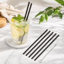 Load image into Gallery viewer, 5pcs Reusable Stainless Steel Straight Drinking Straw + Cleaner Brush Set Kit,  215*8mm, 215*8mm (Straight)