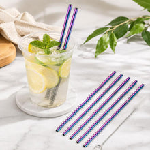 Load image into Gallery viewer, 5pcs Reusable Stainless Steel Straight Drinking Straw + Cleaner Brush Set Kit,  215*8mm, 215*8mm (Straight)