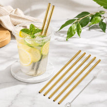 Load image into Gallery viewer, 5pcs Reusable Stainless Steel Straight Drinking Straw + Cleaner Brush Set Kit,  215*8mm, 215*8mm (Straight)