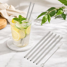 Load image into Gallery viewer, 5pcs Reusable Stainless Steel Straight Drinking Straw + Cleaner Brush Set Kit,  215*8mm, 215*8mm (Straight)