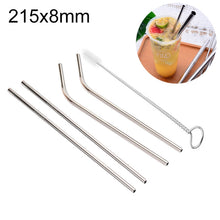 Load image into Gallery viewer, 4pcs Reusable Stainless Steel Drinking Straw + Cleaner Brush Set Kit,  215*8mm, 215*8mm (Combination)