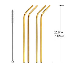 Load image into Gallery viewer, 5pcs Reusable Stainless Steel Bent Drinking Straw + Cleaner Brush Set Kit,  266*6mm, 266*6mm (Bent)