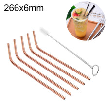 Load image into Gallery viewer, 5pcs Reusable Stainless Steel Bent Drinking Straw + Cleaner Brush Set Kit,  266*6mm, 266*6mm (Bent)