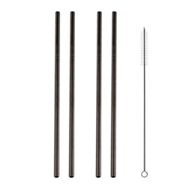 5pcs Reusable Stainless Steel Straight Drinking Straw + Cleaner Brush Set Kit,  266*6mm, 266*6mm (Straight)