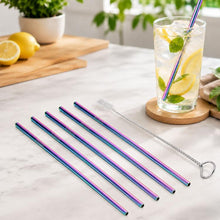 Load image into Gallery viewer, 5pcs Reusable Stainless Steel Straight Drinking Straw + Cleaner Brush Set Kit,  266*6mm, 266*6mm (Straight)