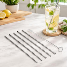 Load image into Gallery viewer, 5pcs Reusable Stainless Steel Straight Drinking Straw + Cleaner Brush Set Kit,  266*6mm, 266*6mm (Straight)