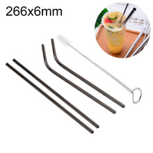 Load image into Gallery viewer, 4pcs Reusable Stainless Steel Drinking Straw + Cleaner Brush Set Kit,  266*6mm, 266*6mm (Combination)