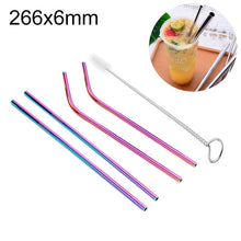 Load image into Gallery viewer, 4pcs Reusable Stainless Steel Drinking Straw + Cleaner Brush Set Kit,  266*6mm, 266*6mm (Combination)