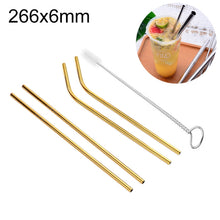 Load image into Gallery viewer, 4pcs Reusable Stainless Steel Drinking Straw + Cleaner Brush Set Kit,  266*6mm, 266*6mm (Combination)