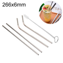 Load image into Gallery viewer, 4pcs Reusable Stainless Steel Drinking Straw + Cleaner Brush Set Kit,  266*6mm, 266*6mm (Combination)