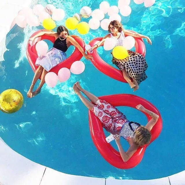 Love Heart Shaped Inflatable Floating Swimming Safety Pool Ring, Inflated Size: 120cm x 100cm, Love Heart Red, Love Heart Pink