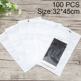 100 PCS 32cm x 45cm Hang Hole Clear Front White Pearl Jewelry Zip Lock Packaging Bag, Custom Printing and Size are welcome