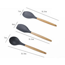 Load image into Gallery viewer, kn020 11 in 1 Wooden Handle Silicone Non-stick Spatula Spoon Kitchen Tool + Bucket Set, 11 in 1 with Bucket