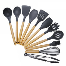 Load image into Gallery viewer, kn020 11 in 1 Wooden Handle Silicone Non-stick Spatula Spoon Kitchen Tool Set, 11 in 1