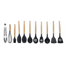 Load image into Gallery viewer, kn020 11 in 1 Wooden Handle Silicone Non-stick Spatula Spoon Kitchen Tool Set, 11 in 1