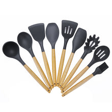Load image into Gallery viewer, kn020 9 in 1 A Version Wooden Handle Silicone Non-stick Spatula Spoon Kitchen Tool Set, A Version