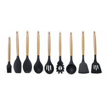 Load image into Gallery viewer, kn020 9 in 1 A Version Wooden Handle Silicone Non-stick Spatula Spoon Kitchen Tool Set, A Version