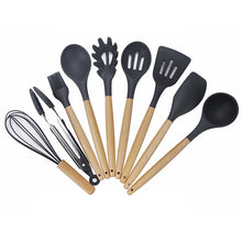 Load image into Gallery viewer, kn020 9 in 1 B Version Wooden Handle Silicone Non-stick Spatula Spoon Kitchen Tool Set, B Version