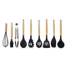Load image into Gallery viewer, kn020 9 in 1 B Version Wooden Handle Silicone Non-stick Spatula Spoon Kitchen Tool Set, B Version