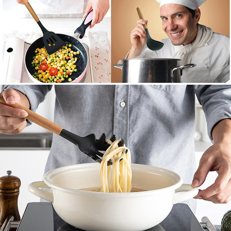 kn020 9 in 1 B Version Wooden Handle Silicone Non-stick Spatula Spoon Kitchen Tool Set, B Version