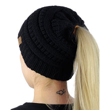 Load image into Gallery viewer, CC Letter Ponytail Cap Knitting Hat for Ladies, Brown, Black, Grey, Magenta, Black+Grey, Red, Baby Blue, White, Wine Red
