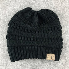 Load image into Gallery viewer, CC Letter Ponytail Cap Knitting Hat for Ladies, Black, Grey, Magenta, Black+Grey, Red, Baby Blue, White, Wine Red, Brown