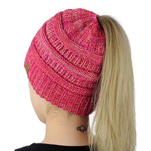 Load image into Gallery viewer, CC Letter Ponytail Cap Knitting Hat for Ladies, White, Wine Red, Brown, Black, Grey, Magenta, Black+Grey, Red, Baby Blue