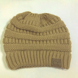 CC Letter Ponytail Cap Knitting Hat for Ladies, Brown, Black, Grey, Magenta, Black+Grey, Red, Baby Blue, White, Wine Red