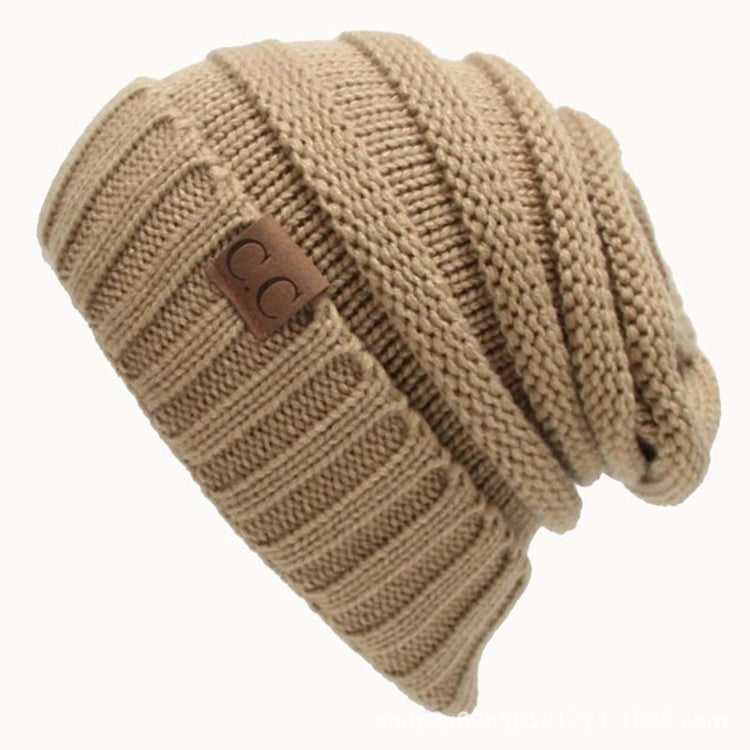 CC Letter Solid Color Wool Hats Concise Knitting Hat