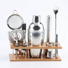 Load image into Gallery viewer, 11 in 1 Stainless Steel Cocktail Shaker Tools Set with Wooden Mount, Capacity: 350ml, 350ml