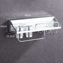 Load image into Gallery viewer, 50cm 2 Cups 8 Hooks Multi-function Kitchen Punching Wall-mounted Plastic Edge Condiment Storage Rack, 50cm Punching Plastic Edge