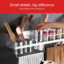 Load image into Gallery viewer, 50cm 2 Cups 8 Hooks Multi-function Kitchen Punching Wall-mounted Plastic Edge Condiment Storage Rack, 50cm Punching Plastic Edge