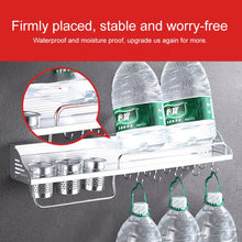Load image into Gallery viewer, 50cm 2 Cups 8 Hooks Multi-function Kitchen Punching Wall-mounted Plastic Edge Condiment Storage Rack, 50cm Punching Plastic Edge