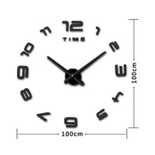 Load image into Gallery viewer, Bedroom Home Office Decoration Modern Frameless Large Number DIY 3D Mirror Wall Sticker Quiet Clock, Size: 100*100cm, 3M007 (Black), 3M007 (Silver)