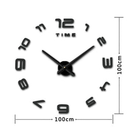 Bedroom Home Office Decoration Modern Frameless Large Number DIY 3D Mirror Wall Sticker Quiet Clock, Size: 100*100cm, 3M007 (Black), 3M007 (Silver)
