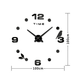 Bedroom Home Office Decoration Frameless Large Size DIY 3D Mirror Surface Wall Stickers Quiet Clock, Size: 100*100cm, 3M006 (Black), 3M006 (Silver)