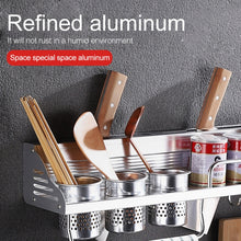 Load image into Gallery viewer, 50cm 2 Cups 8 Hooks Multi-function Kitchen Punching-free Wall-mounted Plastic Edge Condiment Holder Storage Rack, 50cm Punching-free Plastic Edge